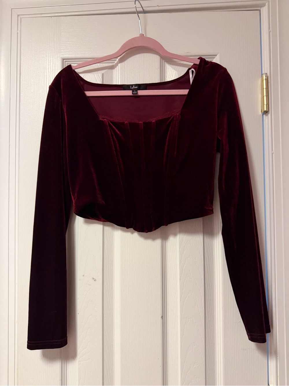 Lulu's Deep Burgundy Velvet Cropped Long-Sleeve Top